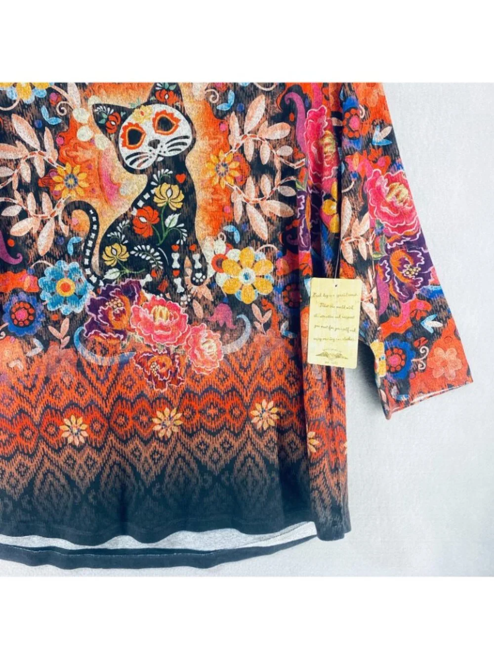 Energe World Wear Top Womens XL Multicolor 3/4 Sleeve Blouse Cat Halloween NWT_2
